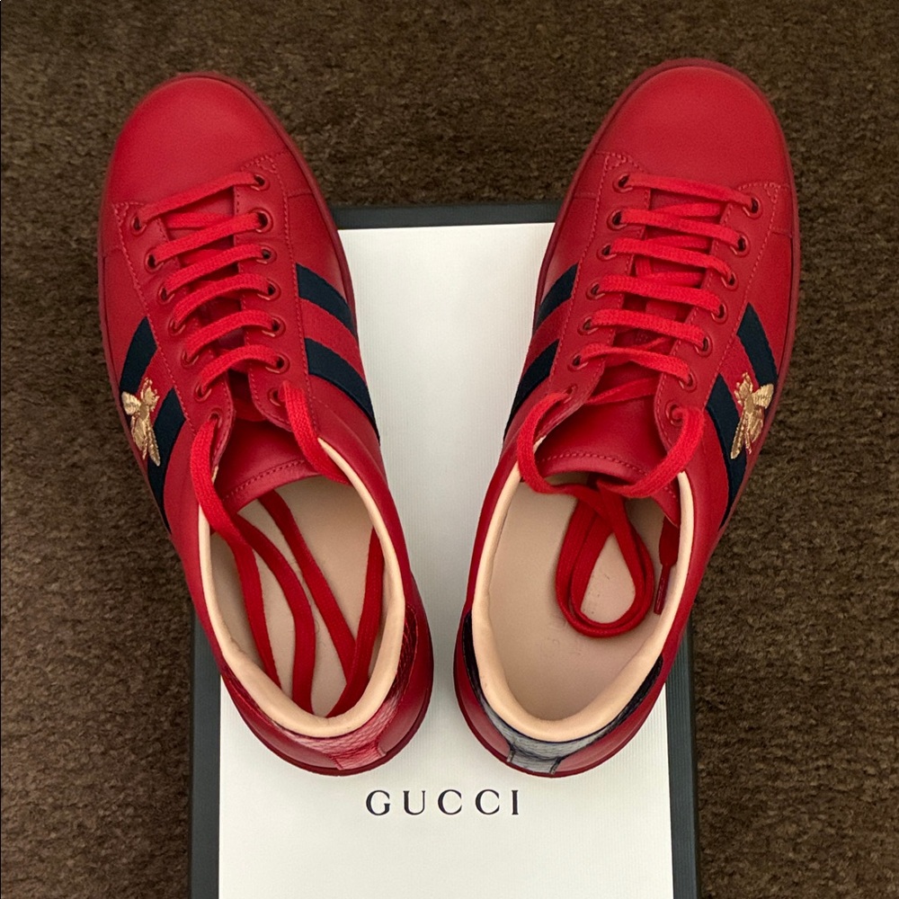 Gucci Red Sneakers with Blue Accents